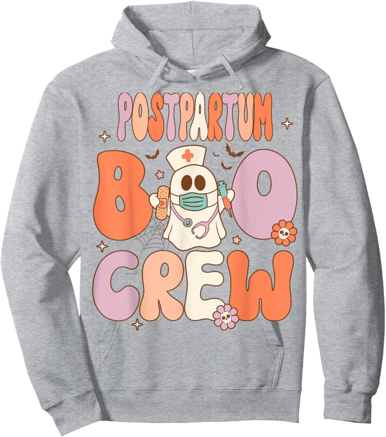 Postpartum Nurse Boo Crew Halloween Mother Baby Nurse Hoodie - Hoodie | Ash