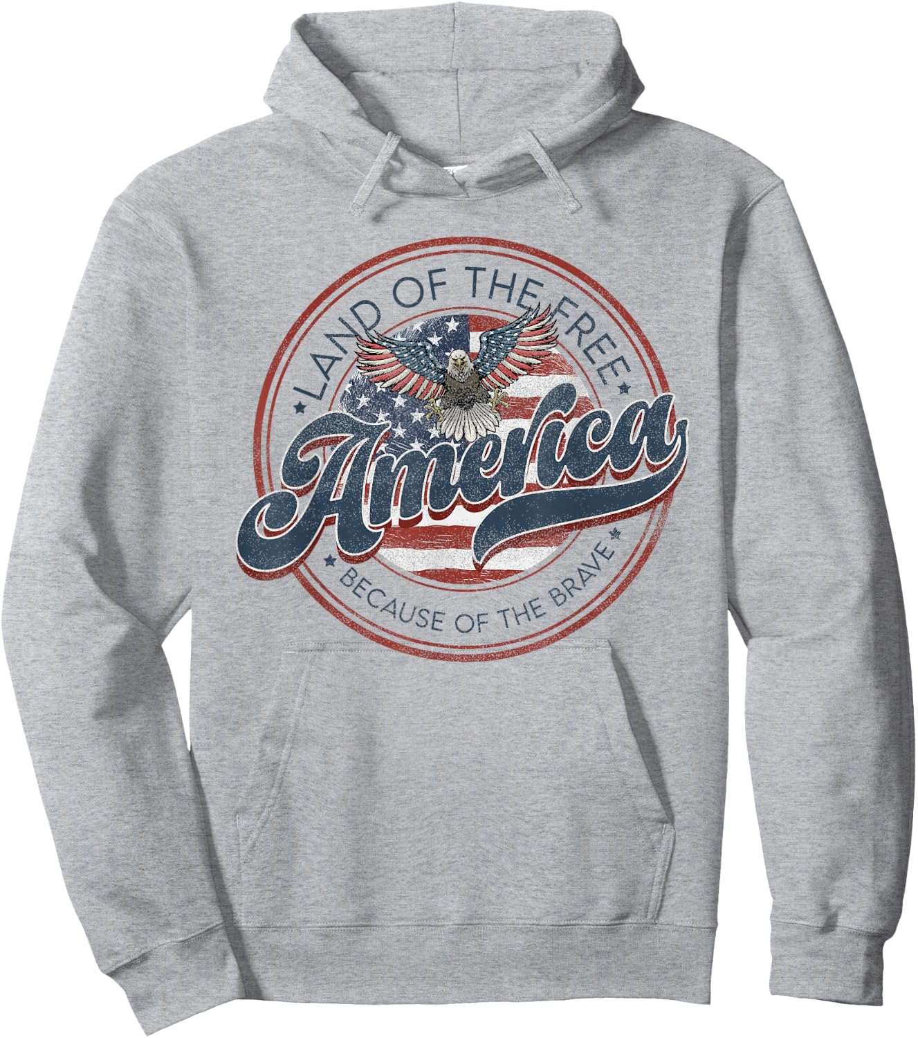 Vintage America Eagle Land of the Free Because of the Brave Hoodie - Hoodie | Ash