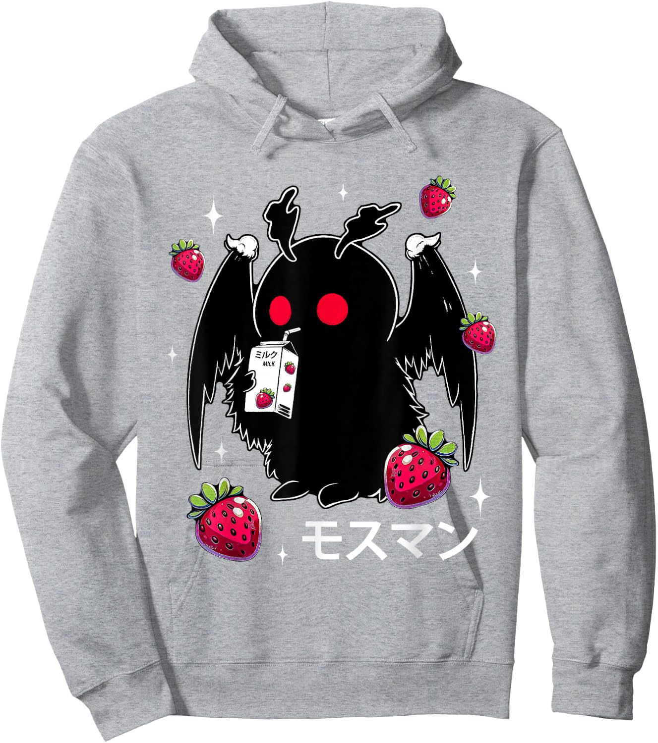 Mothman Cryptid Kawaii Strawberry Milk Shake Carton Hoodie - Hoodie | Ash