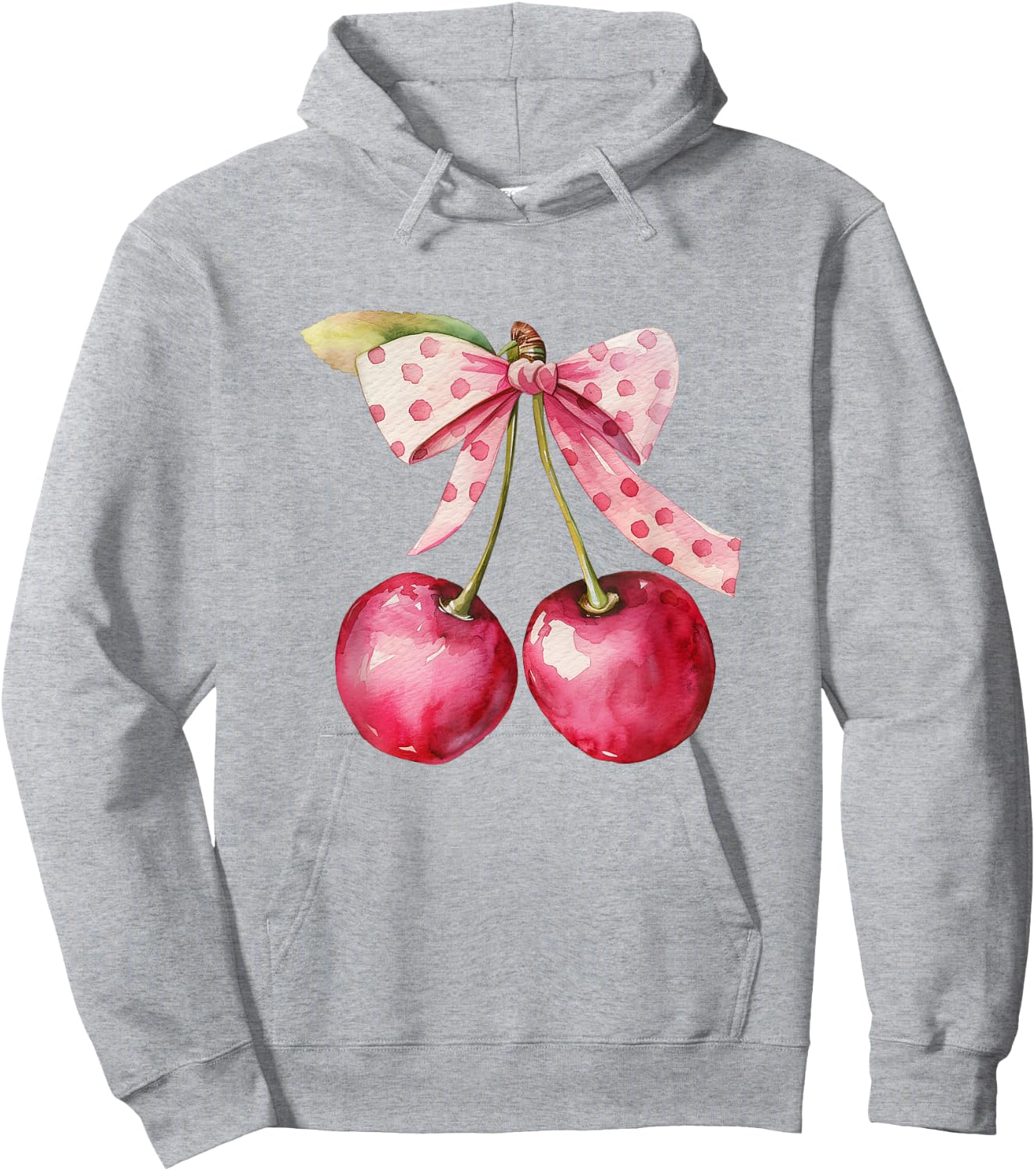 Coquette Bow with Cherry Kawaii Hoodie - Hoodie | Ash