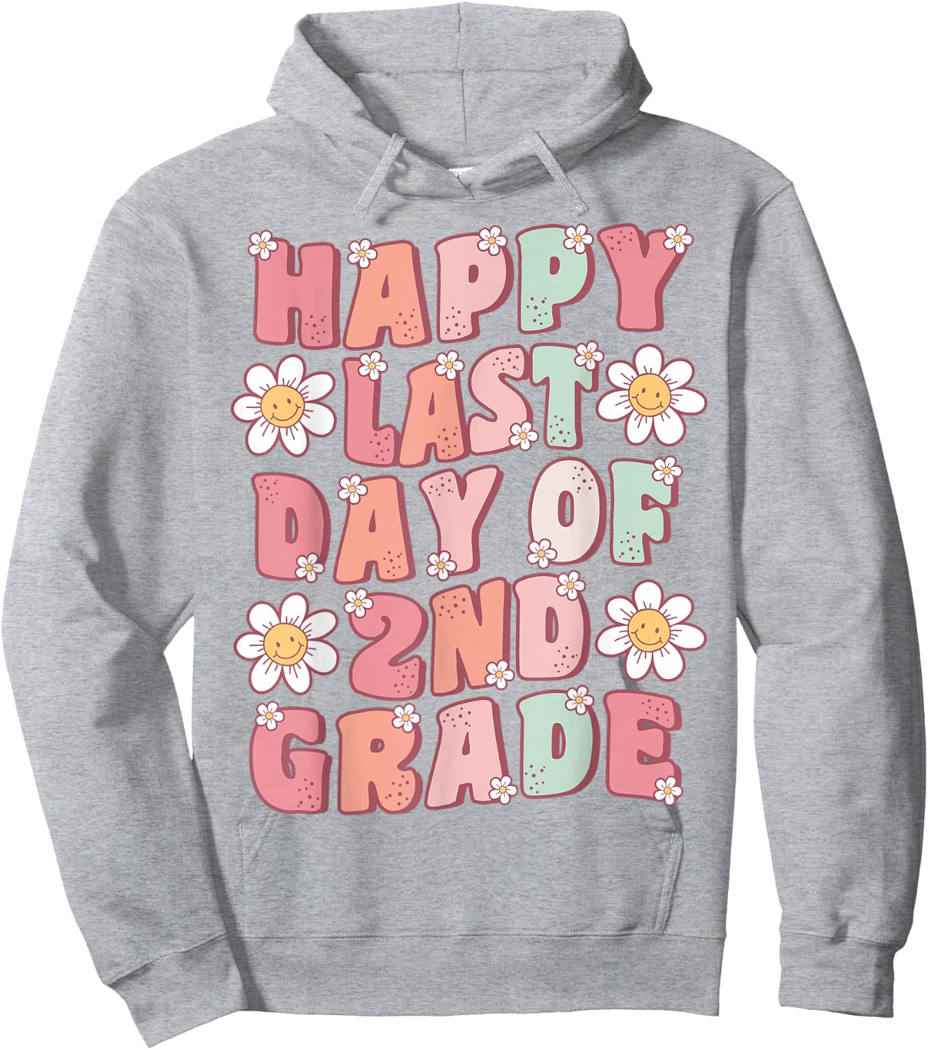 Happy Last Day of 2nd Grade Cute Groovy Second Grade Teacher Women Girls Kids Hoodie - Hoodie | Ash