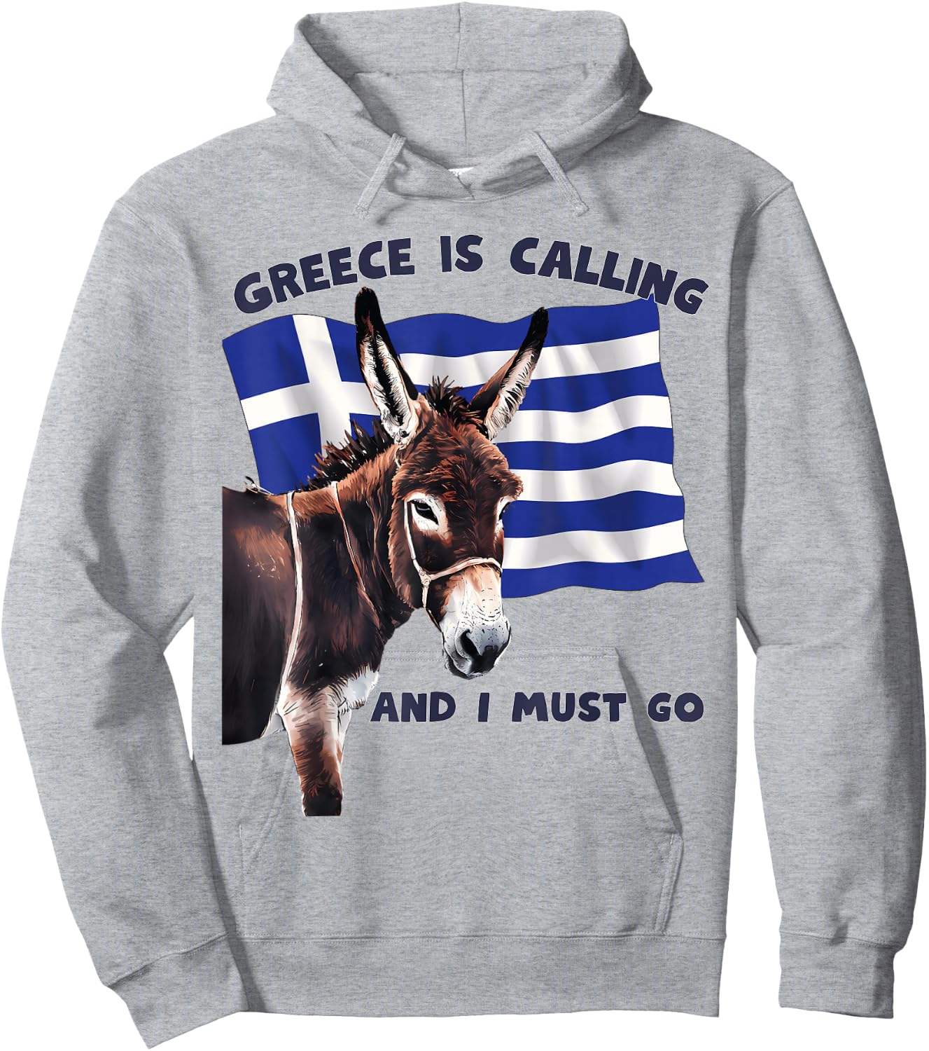 Greece Is Calling and I Must Go Donkey Vacation Greek Flag Hoodie - Hoodie | Ash