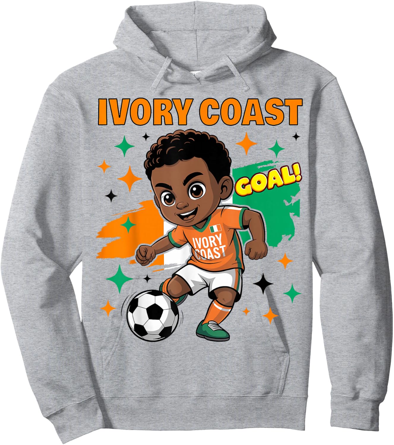 Ivory Coast Kid Goal Cartoon Côte D'Ivoire Flag for Kids Hoodie - Hoodie | Ash