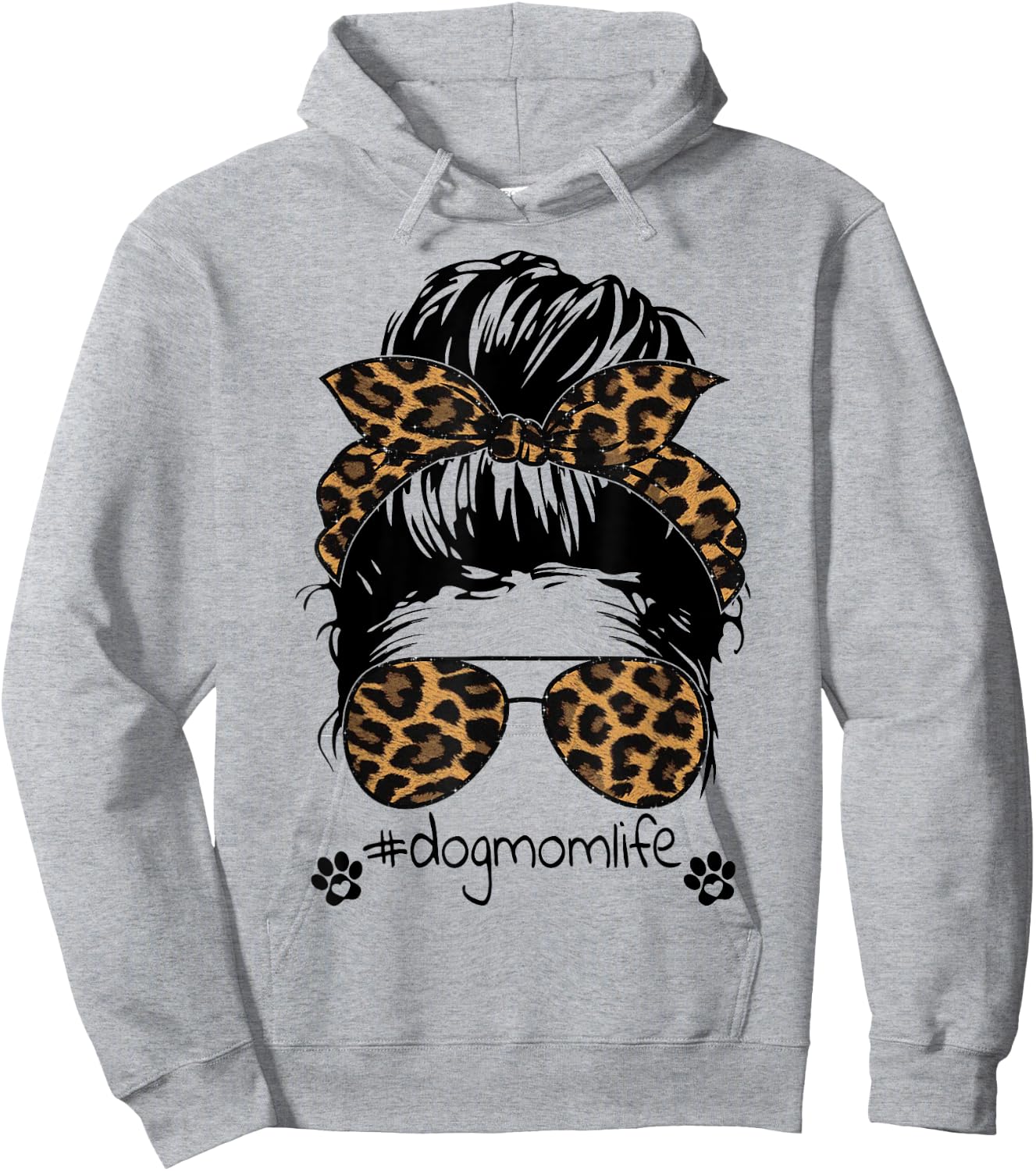 Messy Hair Bun Dog Mom Life Mother's Day Cheetah #dogmomlife Women Hoodie - Hoodie | Ash