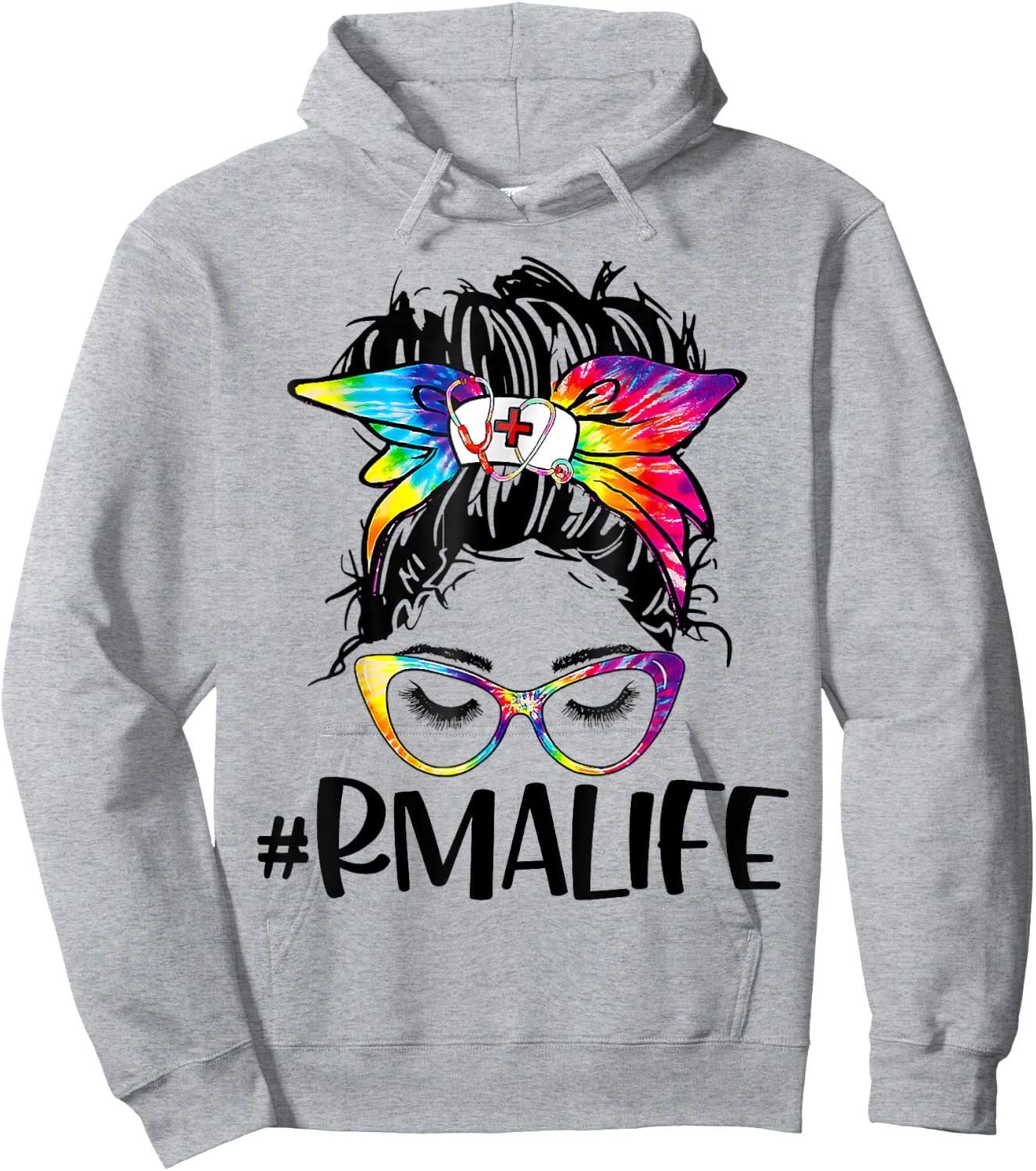 RMA Life Tie Dye Messy Bun Nurse Medical Assistant Nurse Hoodie - Hoodie | Ash