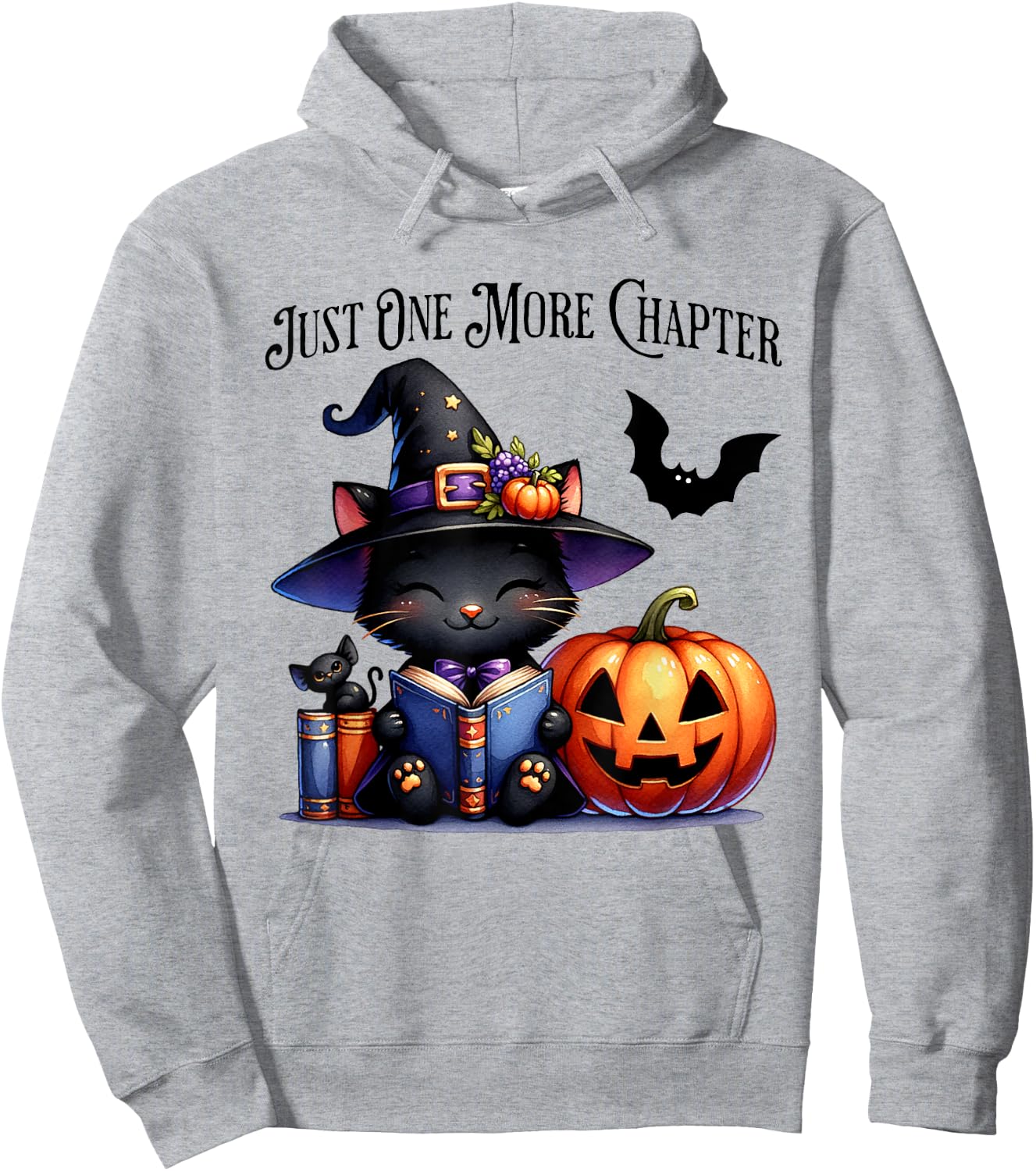 Cat Reading Halloween Pumpkin Cute Just One More Chapter Hoodie - Hoodie | Ash