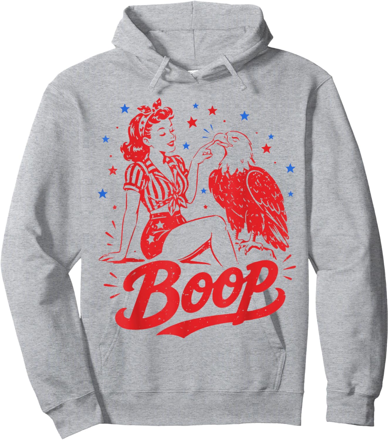 Boop Eagle Patriotic Vintage American Girl 250th 4th of July Hoodie - Hoodie | Ash
