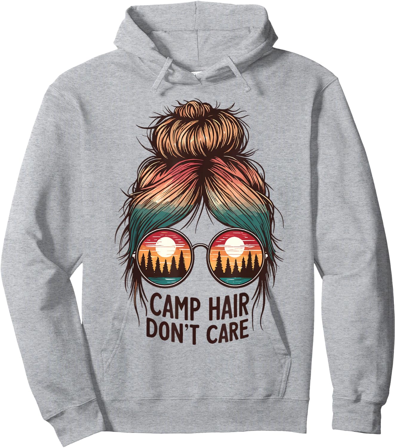 Camp Hair Don't Care Messy Bun Funny Camping Camper Women Hoodie - Hoodie | Ash