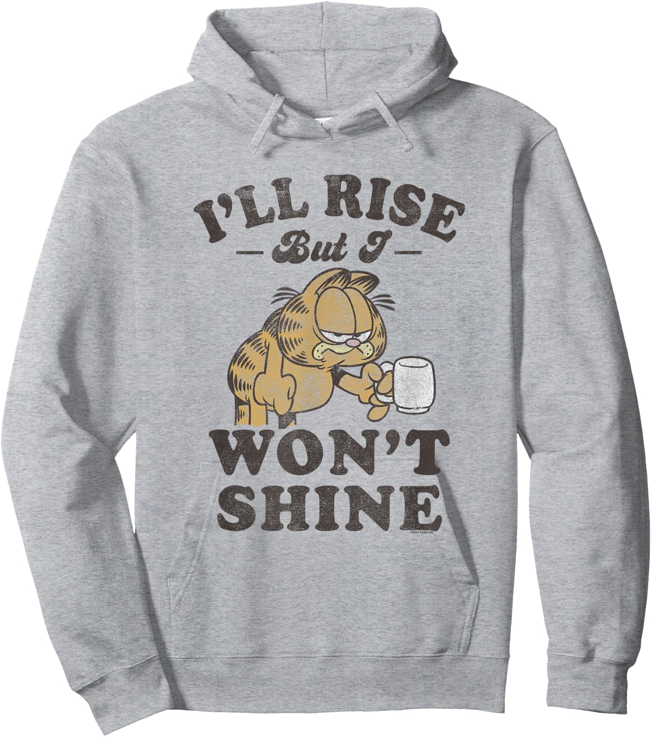 Garfield I'll Rise But I Won't Shine Grumpy Shot Distressed Hoodie - Hoodie | Ash