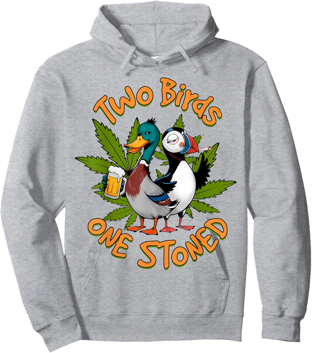 Cannabis Weed Lover Stoner 420 Two Birds That One Stoned Hoodie - Hoodie | Ash