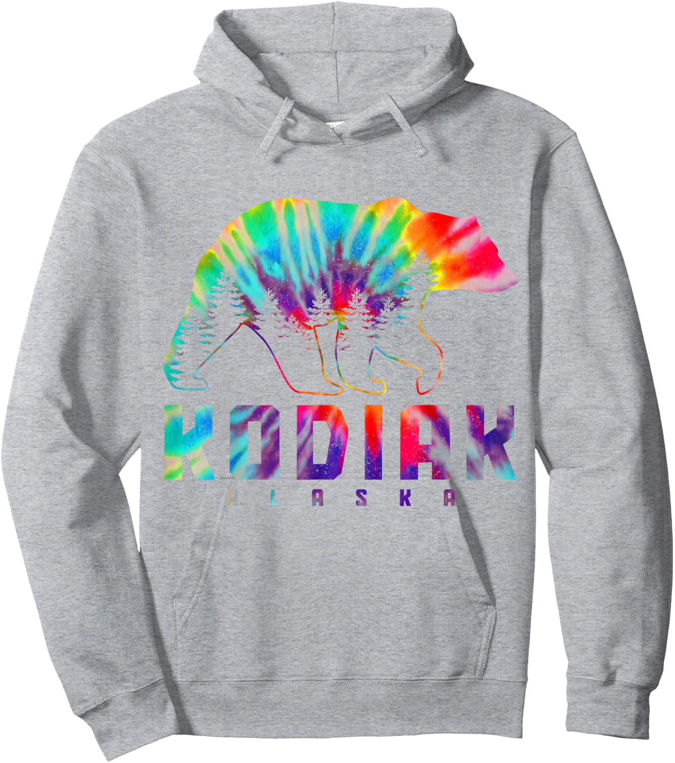 Kodiak Alaska Tie Dye Bear Pride Outdoor Nature Vintage Hoodie - Hoodie | Ash