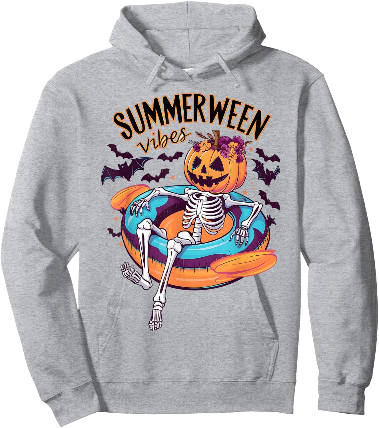 Summerween Vibes Skeleton Pumpkin Summer Vacation Men Women Kids Hoodie - Hoodie | Ash