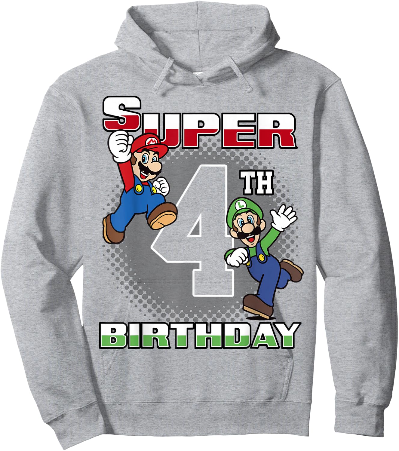 Super Mario and Luigi Super Birthday 4th Birthday Portrait Hoodie - Hoodie | Ash
