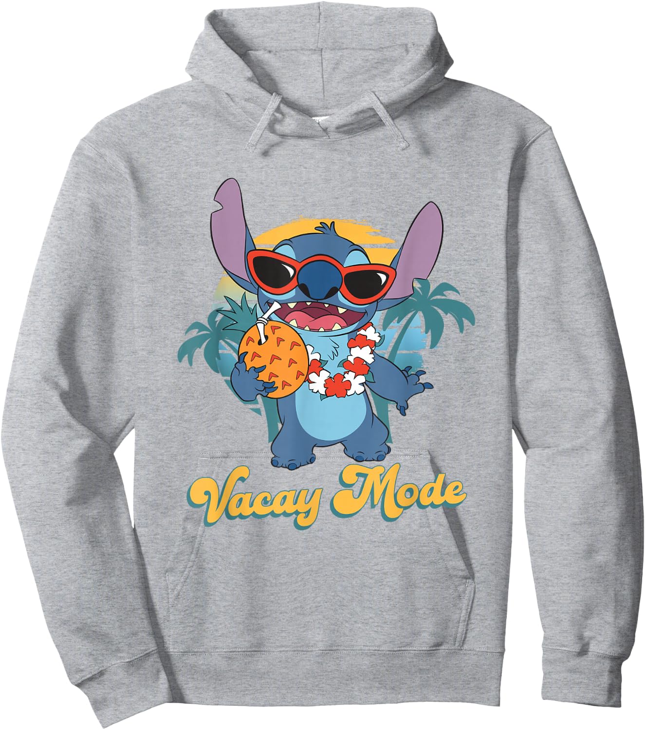 Disney Lilo & Stitch Cool Stitch On vacay Mode Chest Poster Hoodie - Hoodie | Ash