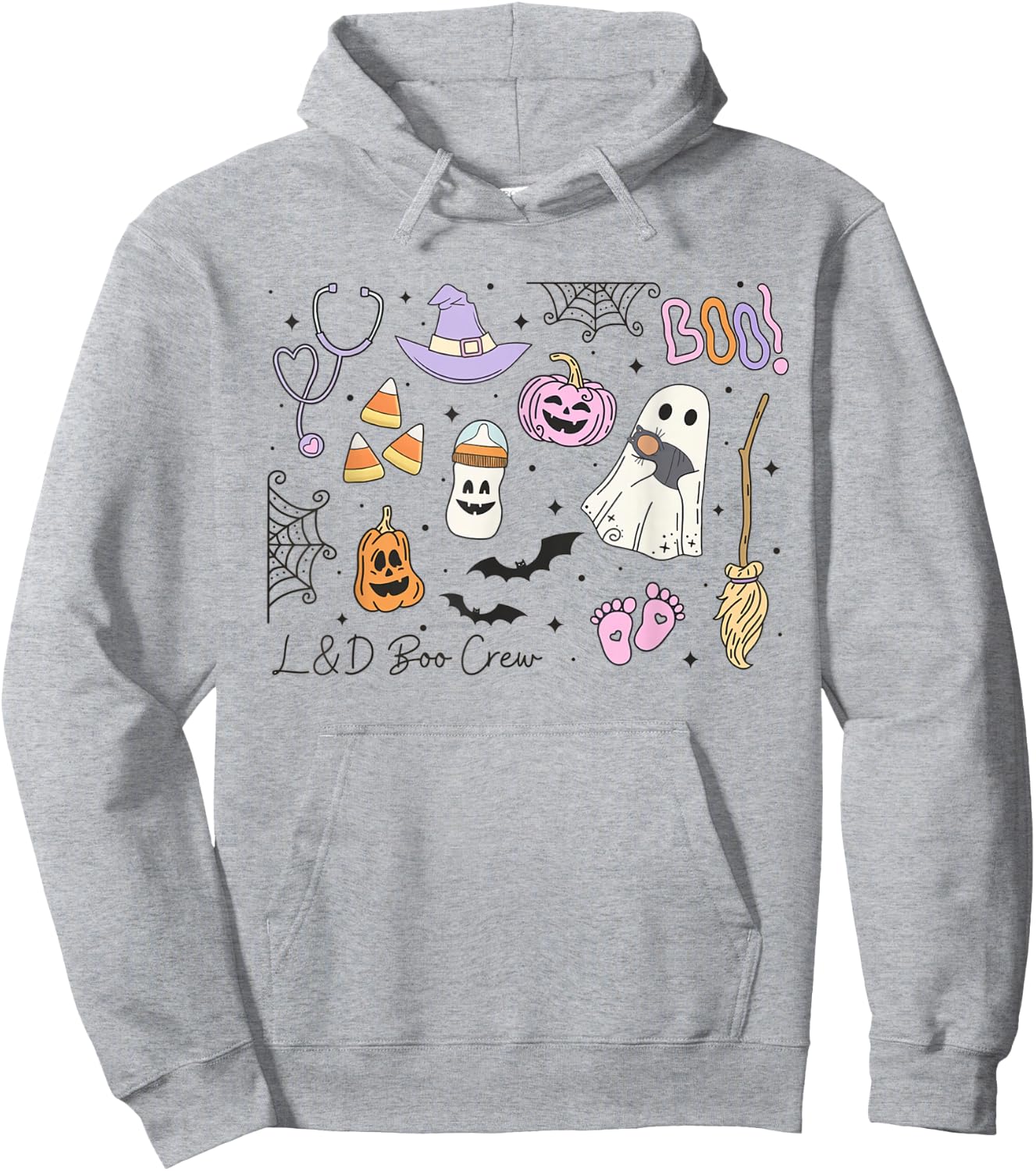 Labor and Delivery Nurse Halloween Pumpkin Ghost Autumn Fall Hoodie - Hoodie | Ash