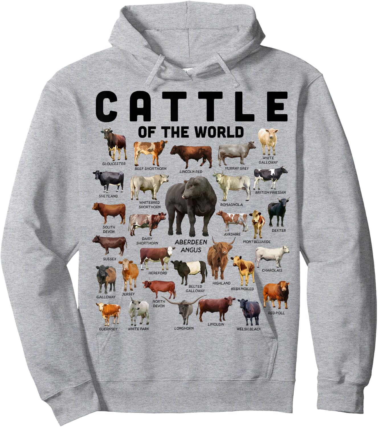 Cow Shirt Cattle Of The World Types Of Cows Funny Farmer Hoodie - Hoodie | Ash