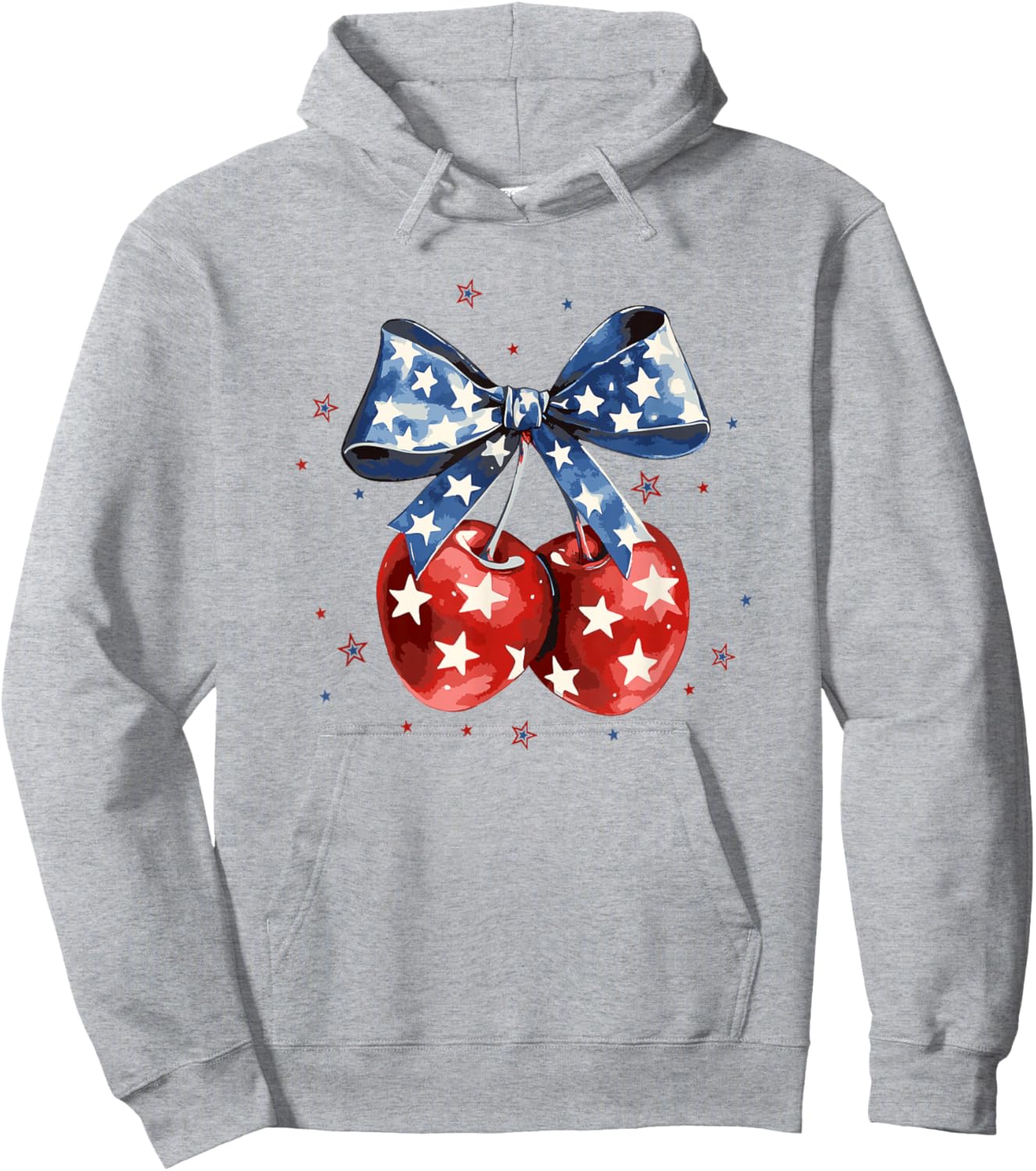 America Cherries Coquette Bow Patriotic USA Flag 4th of July Hoodie - Hoodie | Ash