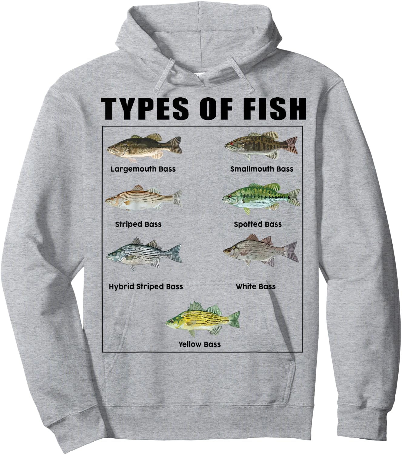Kids Types of Bass Fish Funny Boy Toddler Men Dad Fishing Hoodie - Hoodie | Ash