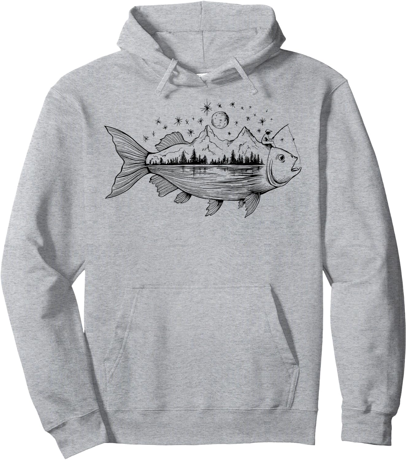 Cool Fish Shaped from Mountains Nature Scene Fishing Hoodie - Hoodie | Ash
