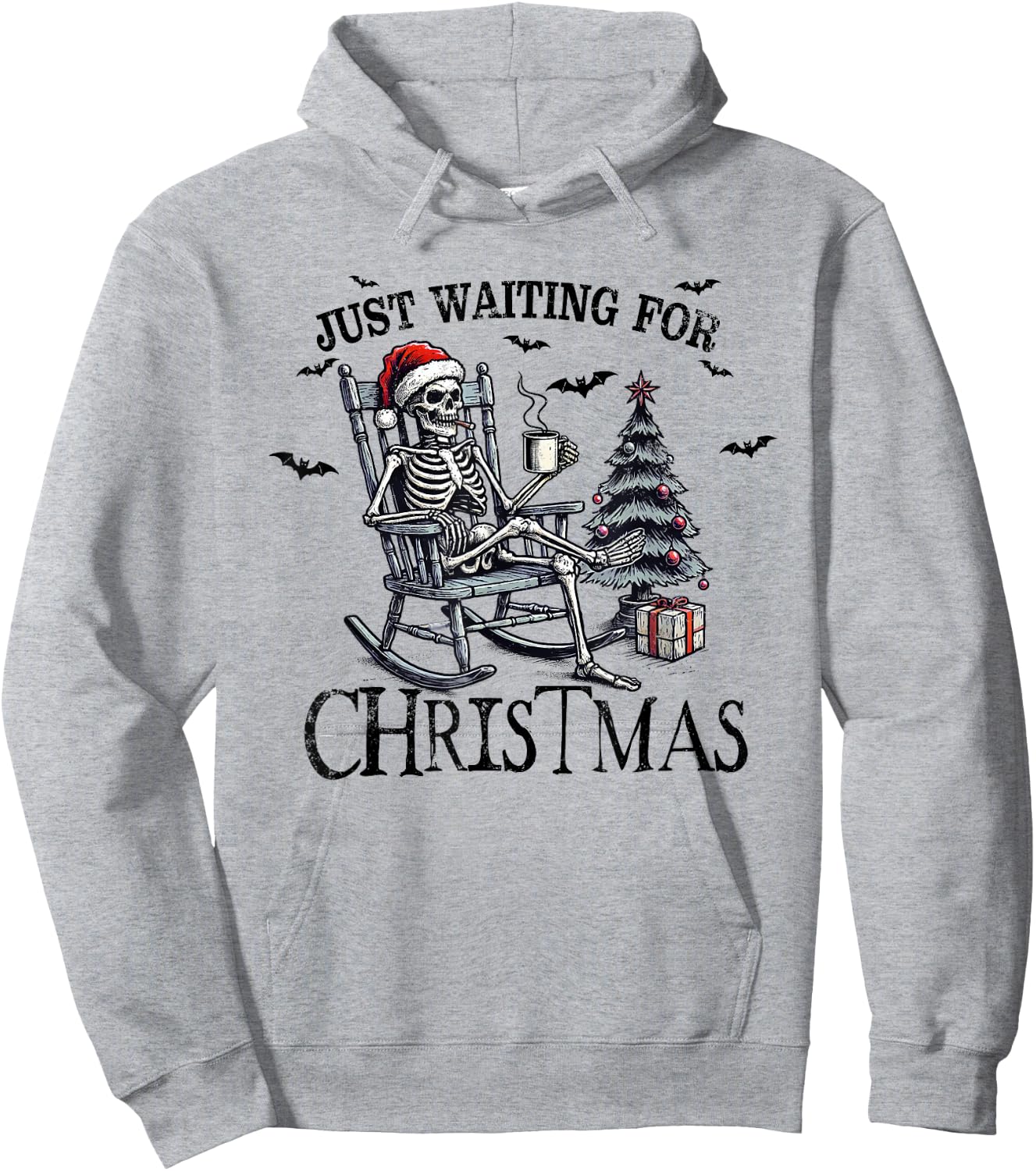 Just Waiting For Christmas Holiday Funny Skeleton Christmas Hoodie - Hoodie | Ash