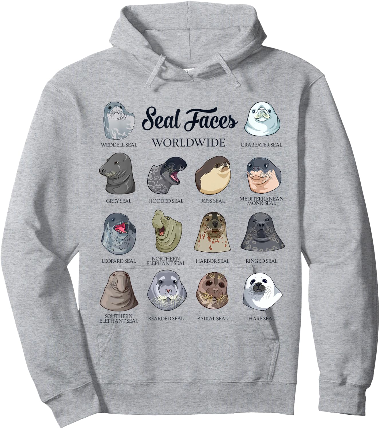 Seal Faces - Types of Seals Hoodie - Hoodie | Ash