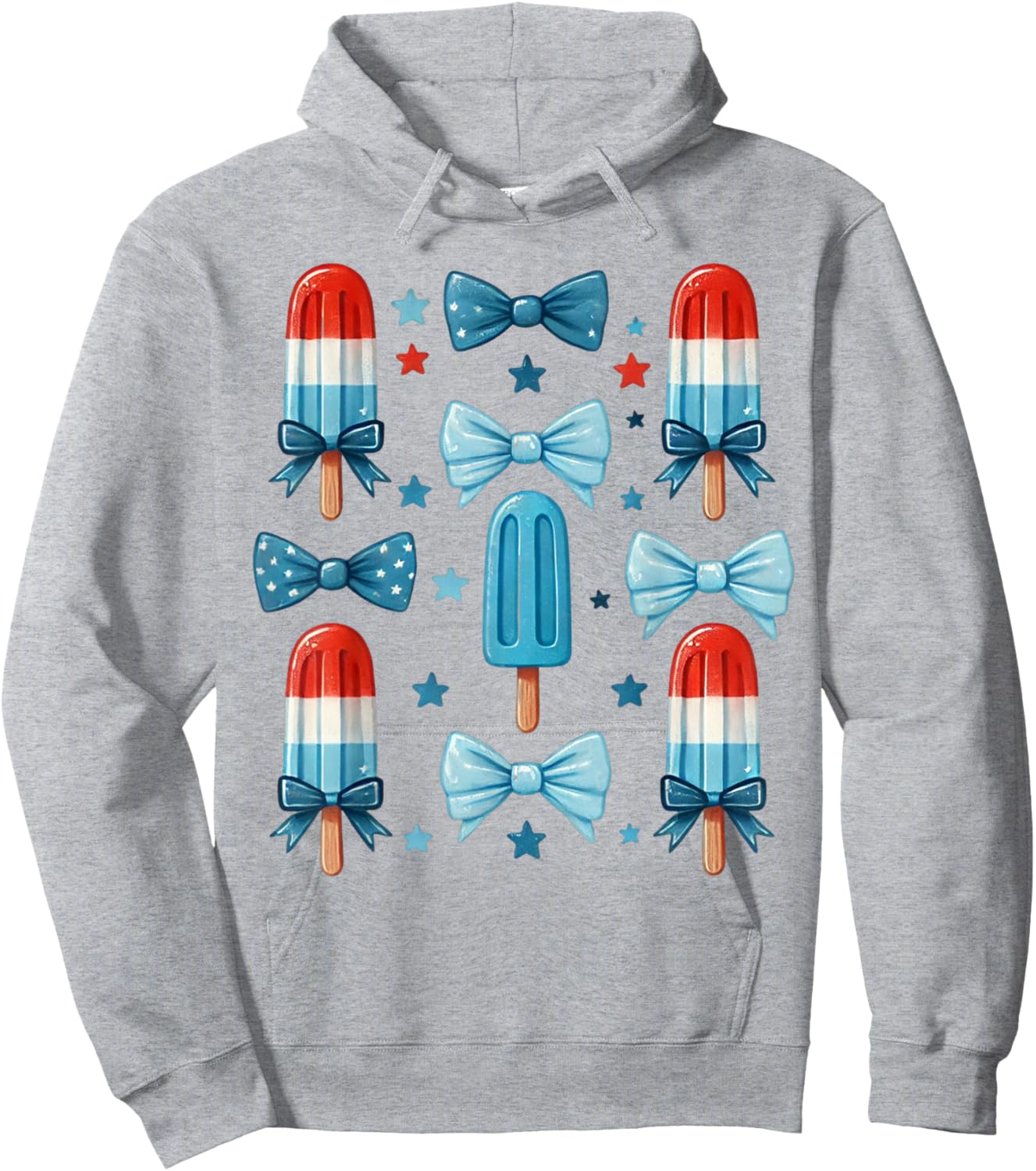 4th of July Cute Popsicle Bows Patriotic Women Hoodie - Hoodie | Ash