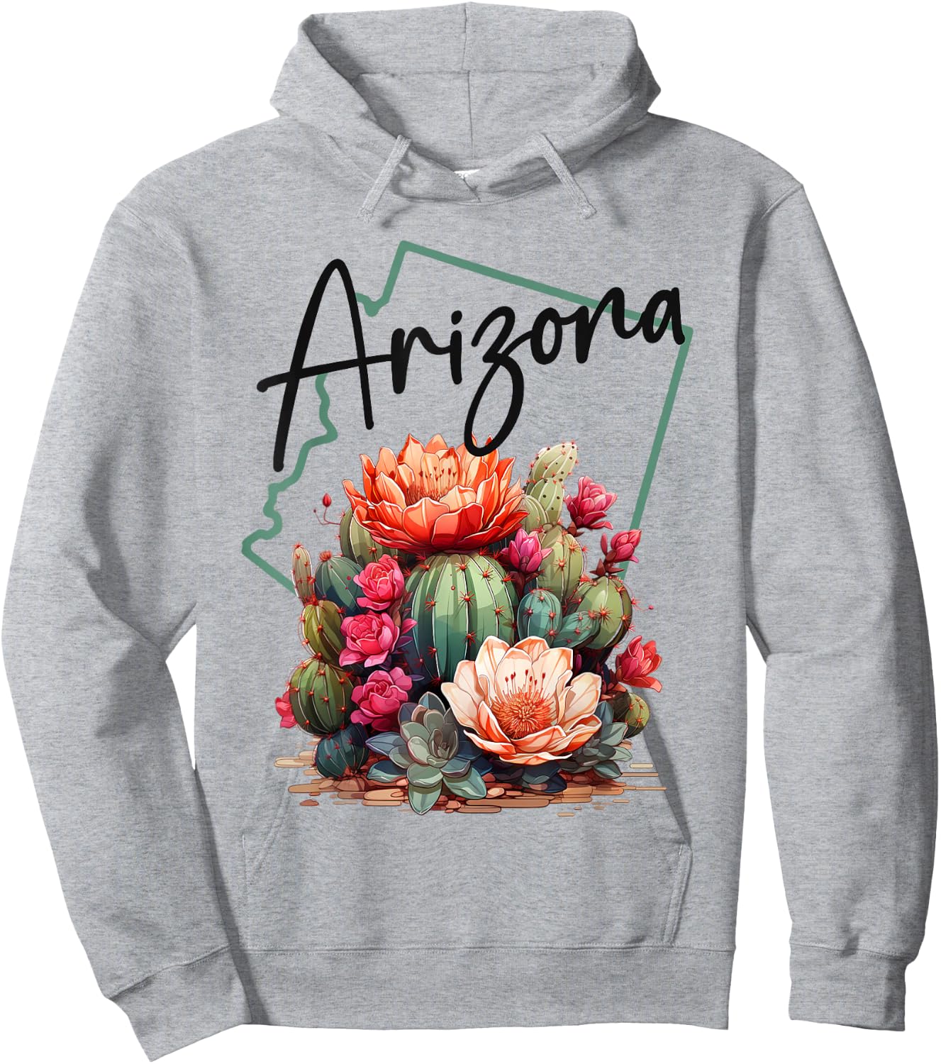 Love State Of Arizona Blooming Cactus Flowers Hoodie - Hoodie | Ash