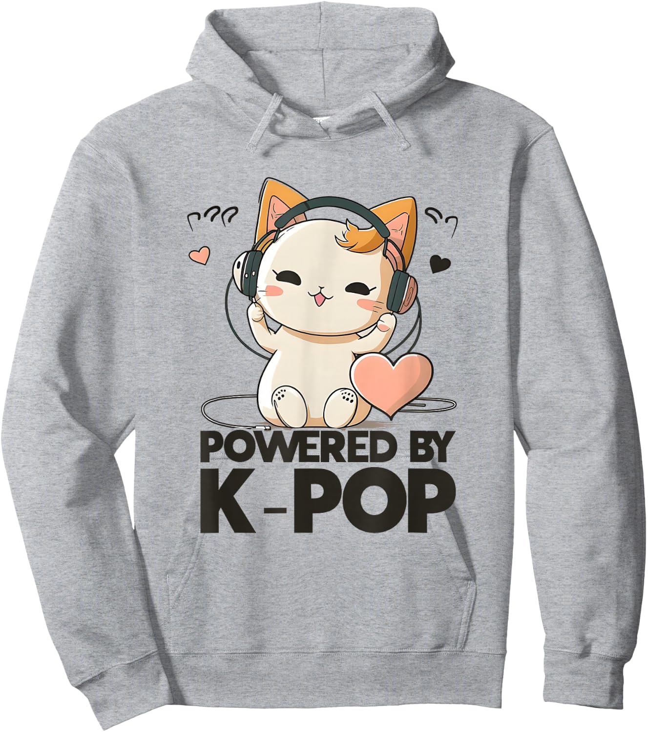 Powered by Kpop Merchandise Cat K-Pop Fashion Fangirls Hoodie - Hoodie | Ash