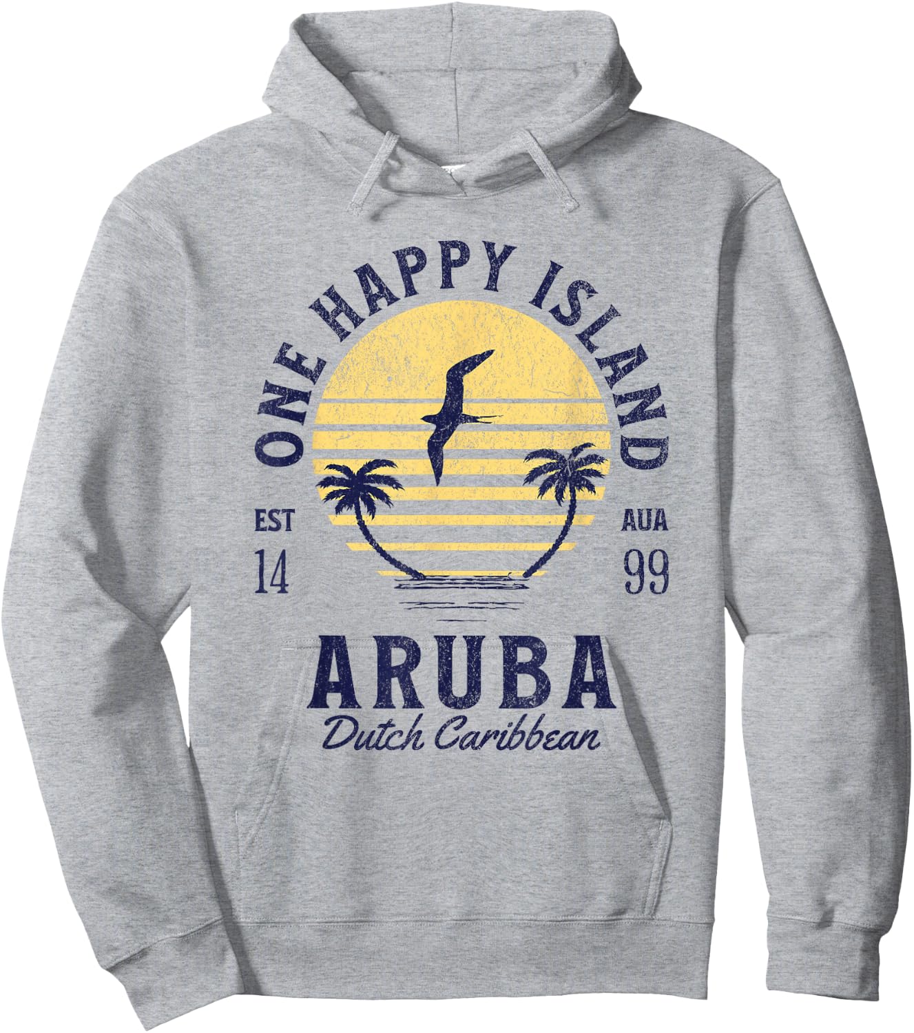 One Happy Island Aruba Shirt Retro Sunset Palm Ocean Vintage Hoodie - Hoodie | Ash