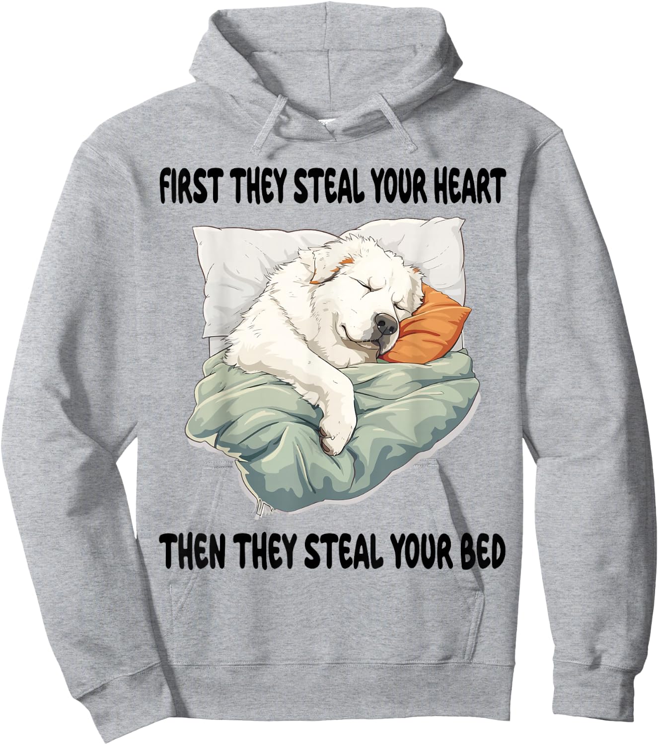 Great Pyrenees Sleeping Pajamas Nightgown Hoodie - Hoodie | Ash