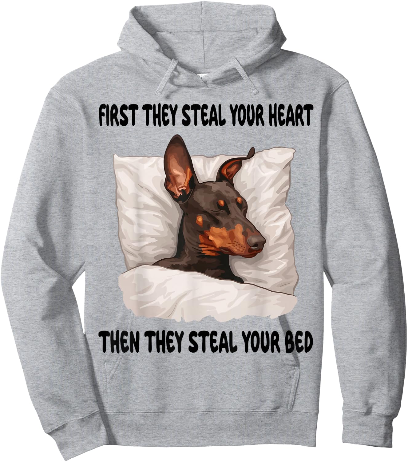 Doberman Pinscher Sleeping Pajamas Nightgown Hoodie - Hoodie | Ash