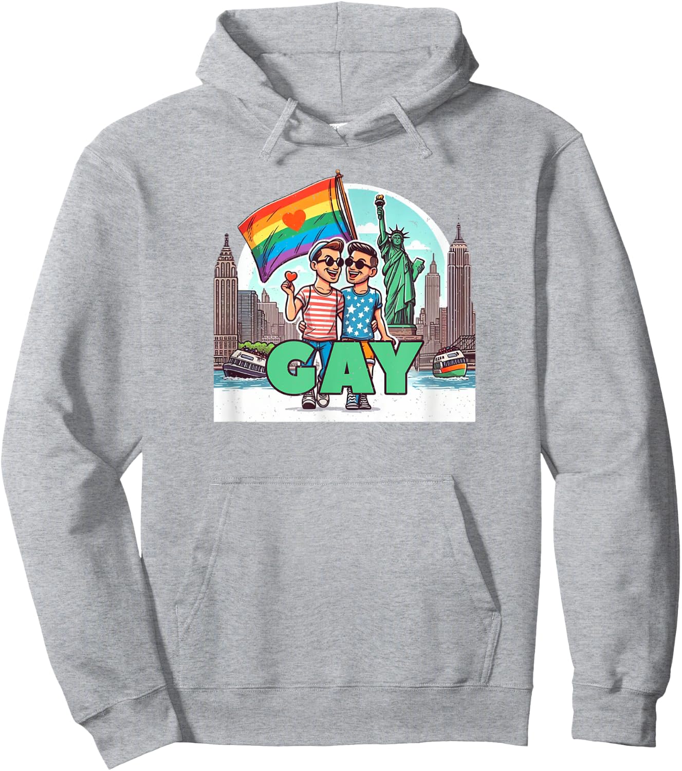Gay Couple New York Trip Gay Flag Hoodie - Hoodie | Ash