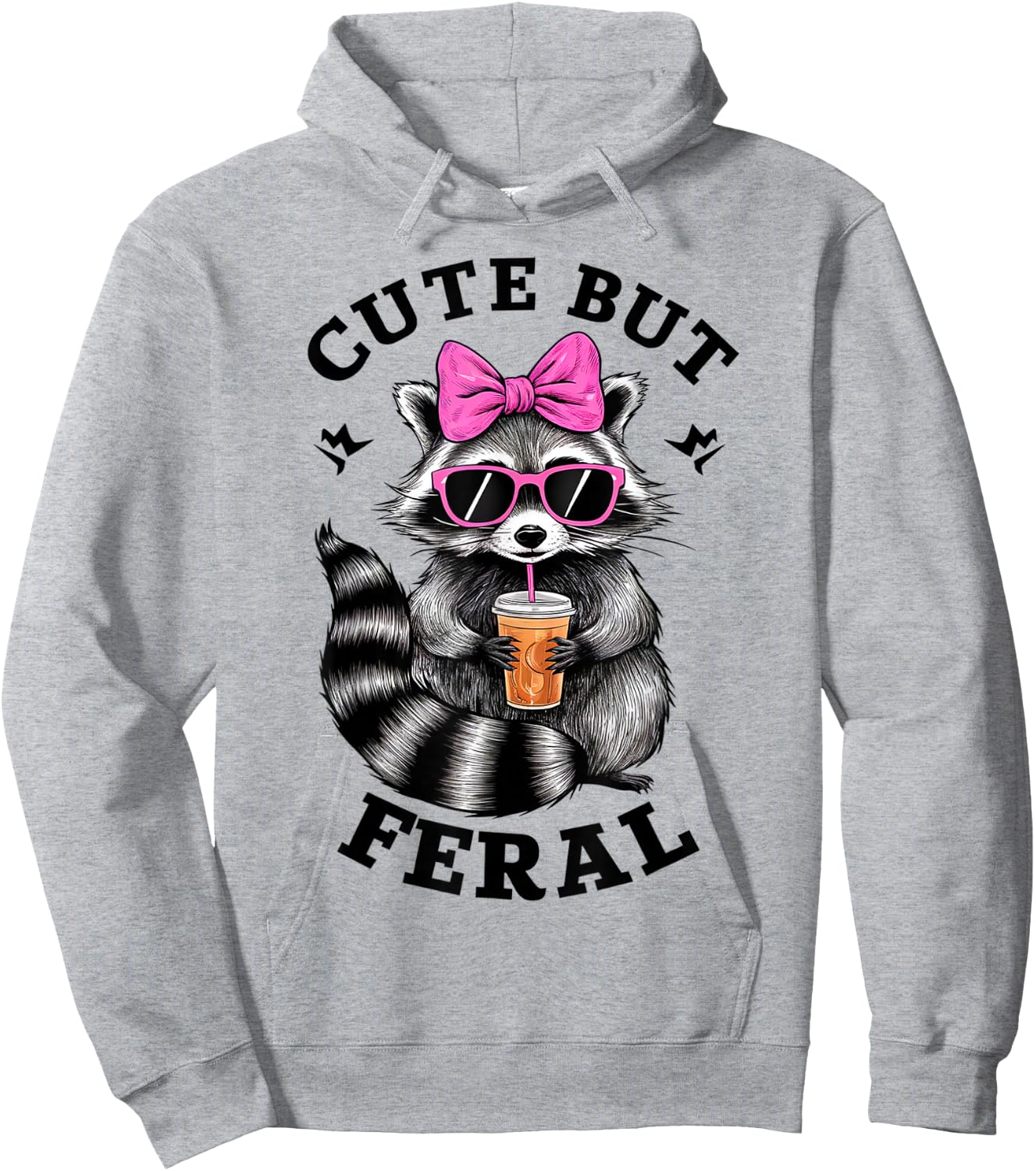Cute But Feral Funny Colorful Racoon With Sunglasses Racoon , Small, White Hoodie - Hoodie | Ash