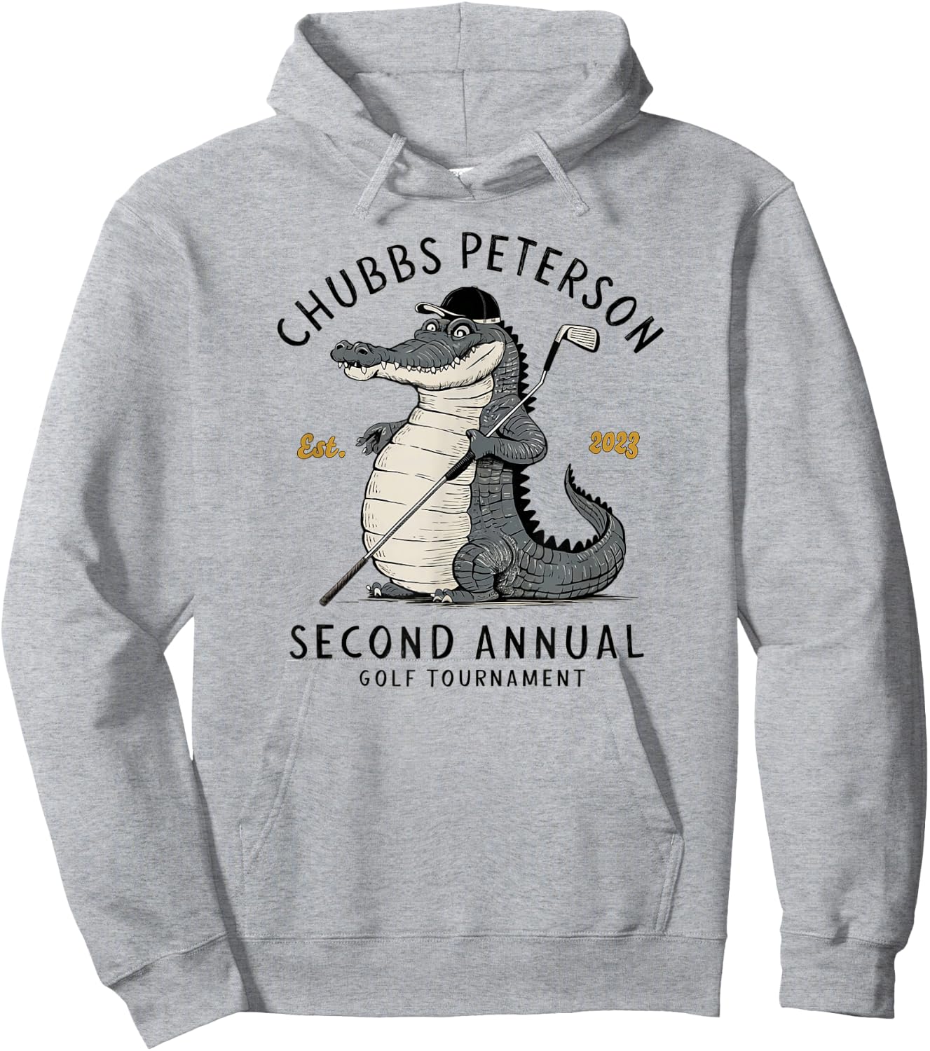 Sporty GolfGator Brands Chubbs Peterson Golf Tournament 2023 2nd Annual -Adults White Short Sleeve Classic Fit Hoodie - Hoodie | Ash
