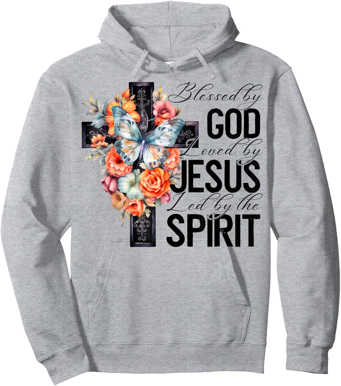 Blessed By God Loved By Jesus Floral Cross Faith Christian Hoodie - Hoodie | Ash