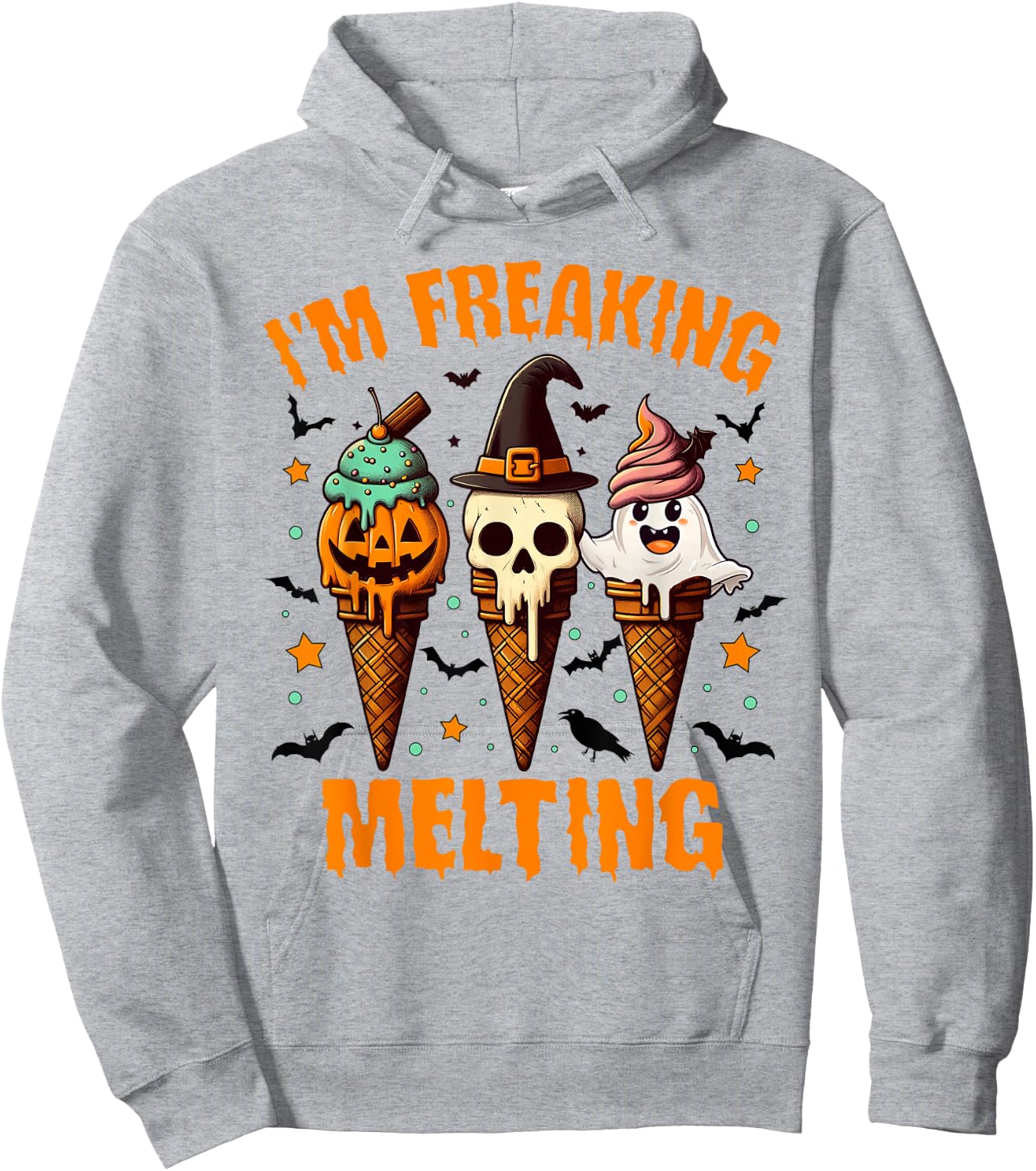 Halloween Vibes Spooky Mama Ice Cream I'm Freaking Melting Hoodie - Hoodie | Ash
