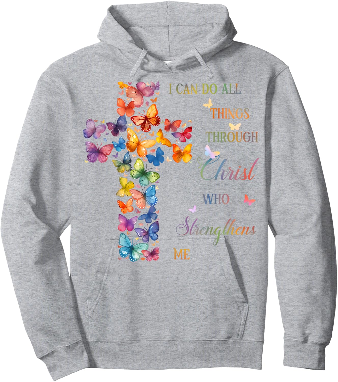 I Can Do All Things Through Christ Butterfly Cross Hoodie - Hoodie | Ash