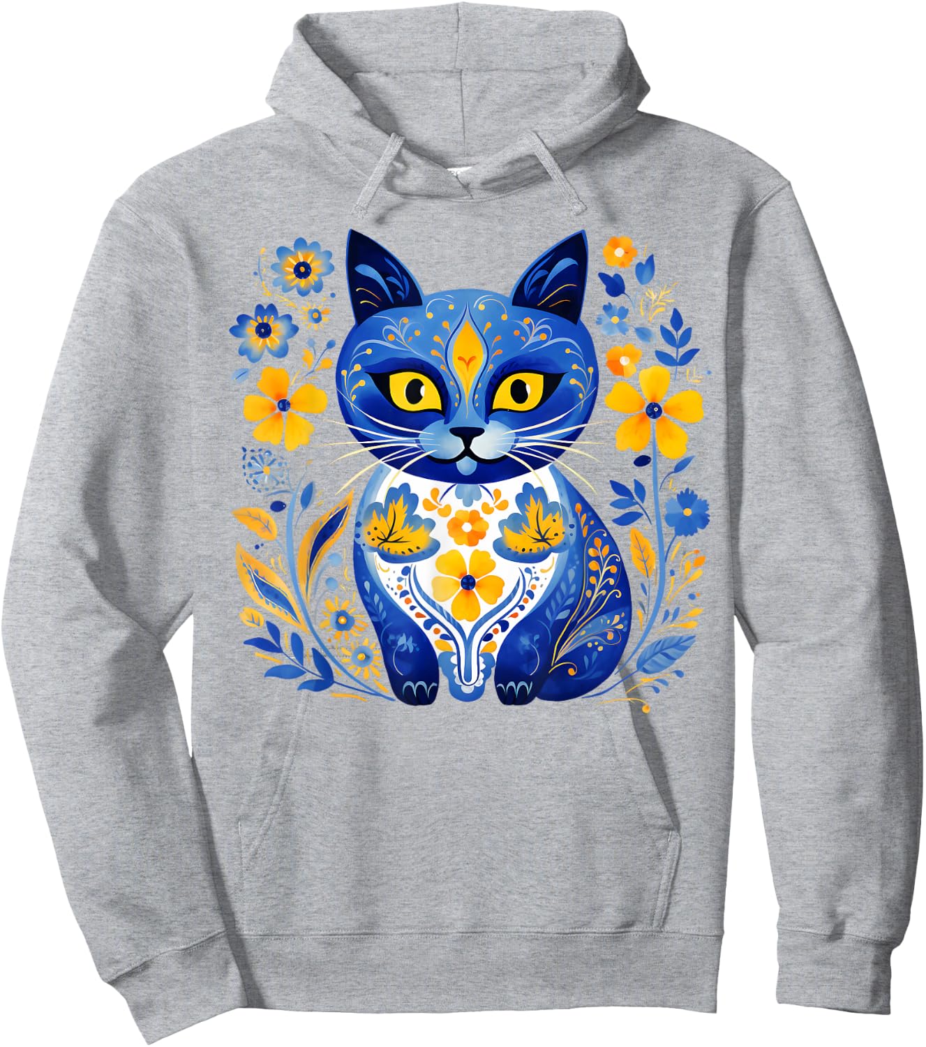 Ukraine Cat Floral Vintage Ukrainian Flag Vyshyvanka Style Hoodie - Hoodie | Ash