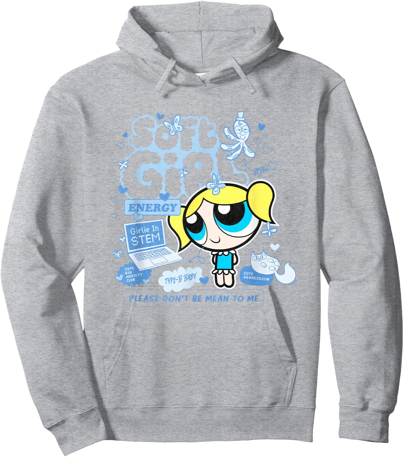 The Powerpuff Girls Bubbles Soft Girl Cute Shot Distressed Hoodie - Hoodie | Ash
