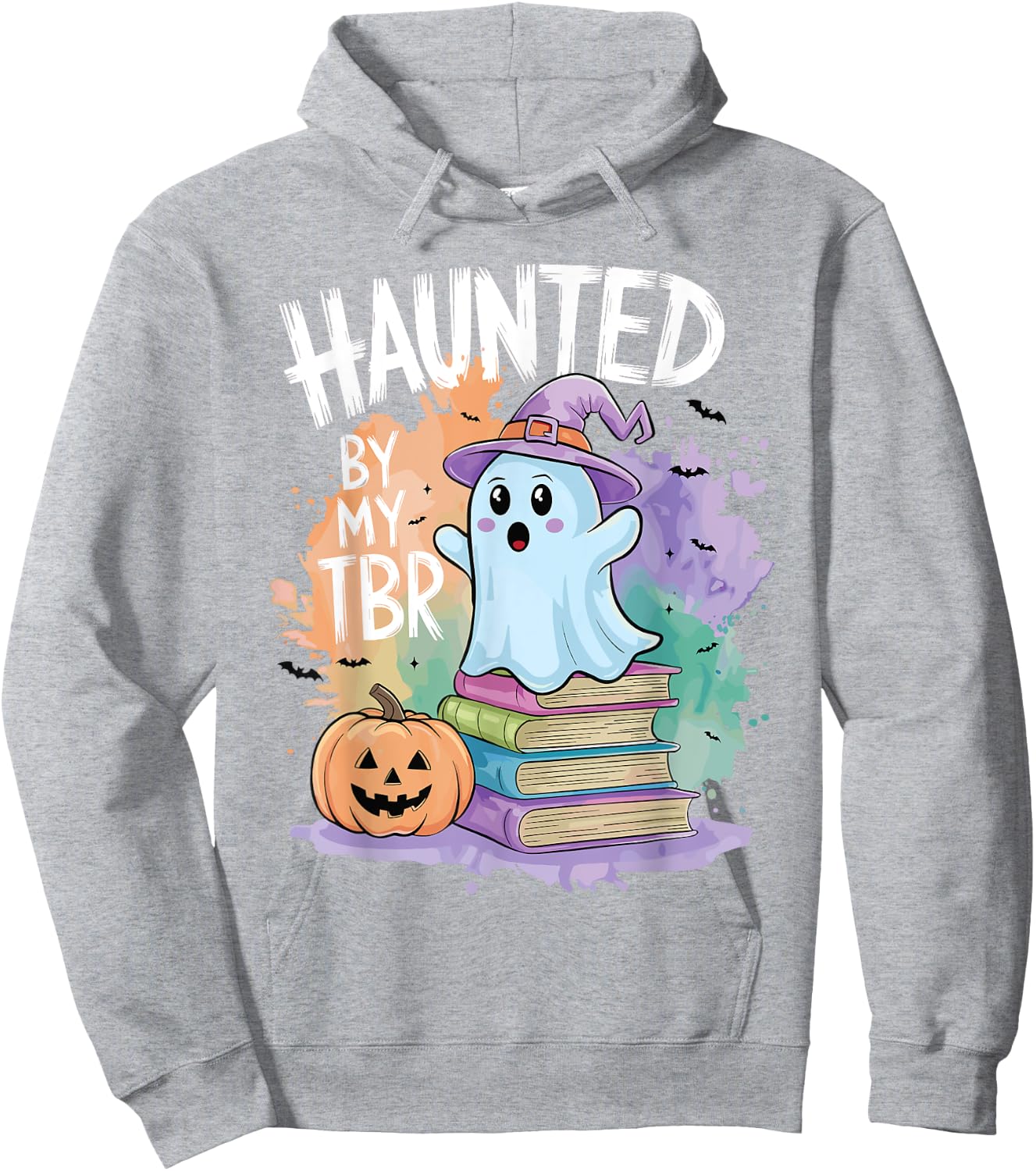 Haunted By My TBR Funny Book Lovers Ghost Halloween Bookworm Hoodie - Hoodie | Ash