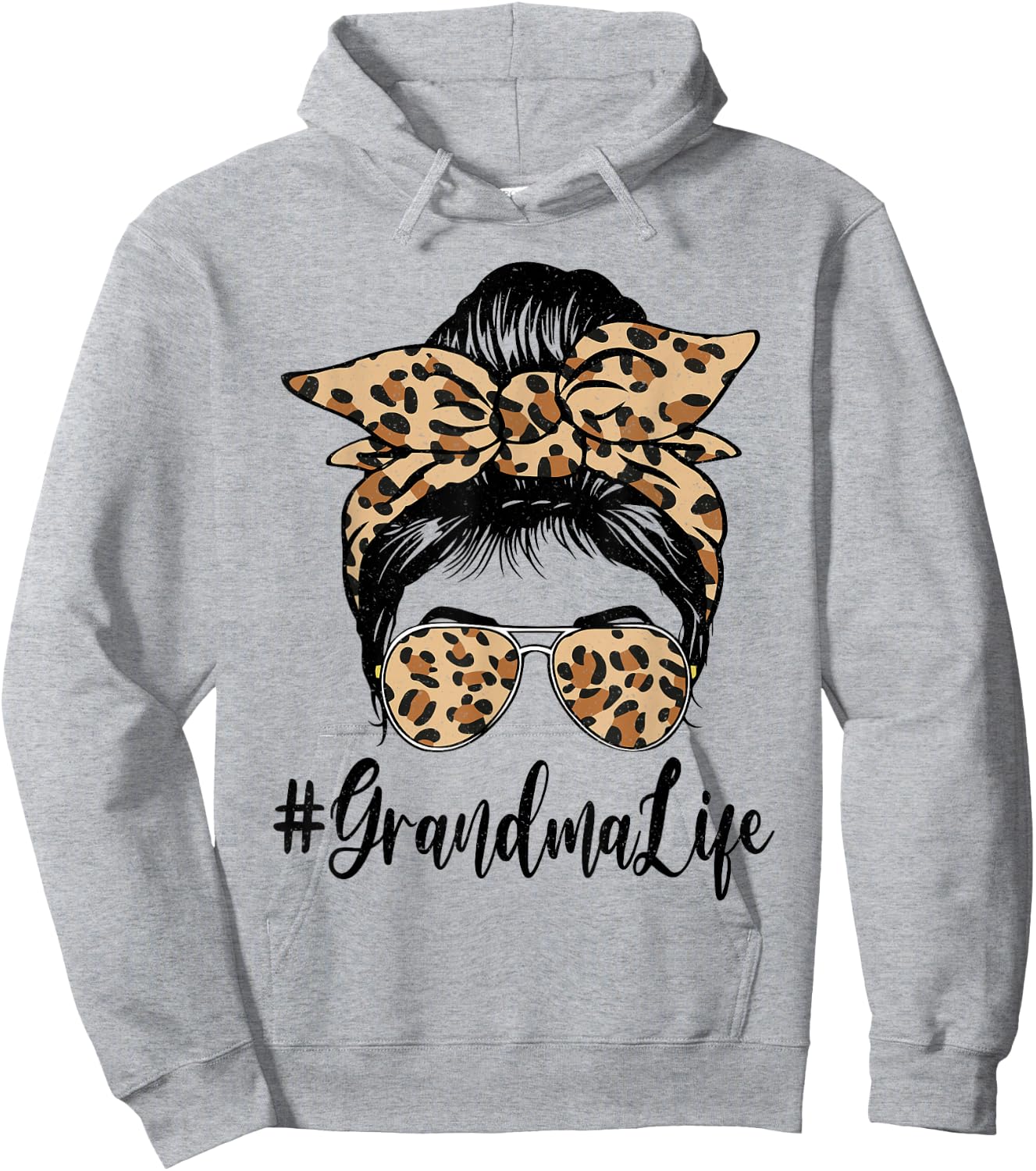 Funny Grandma Life Bleached Leopard Messy Bun Mother's day Hoodie - Hoodie | Ash