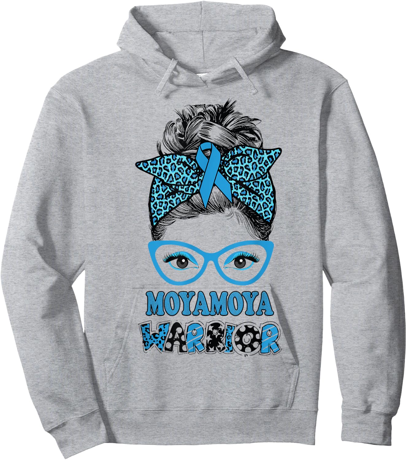 Moyamoya Disease Awareness Messy Bun Blue Ribbon Warrior Hoodie - Hoodie | Ash