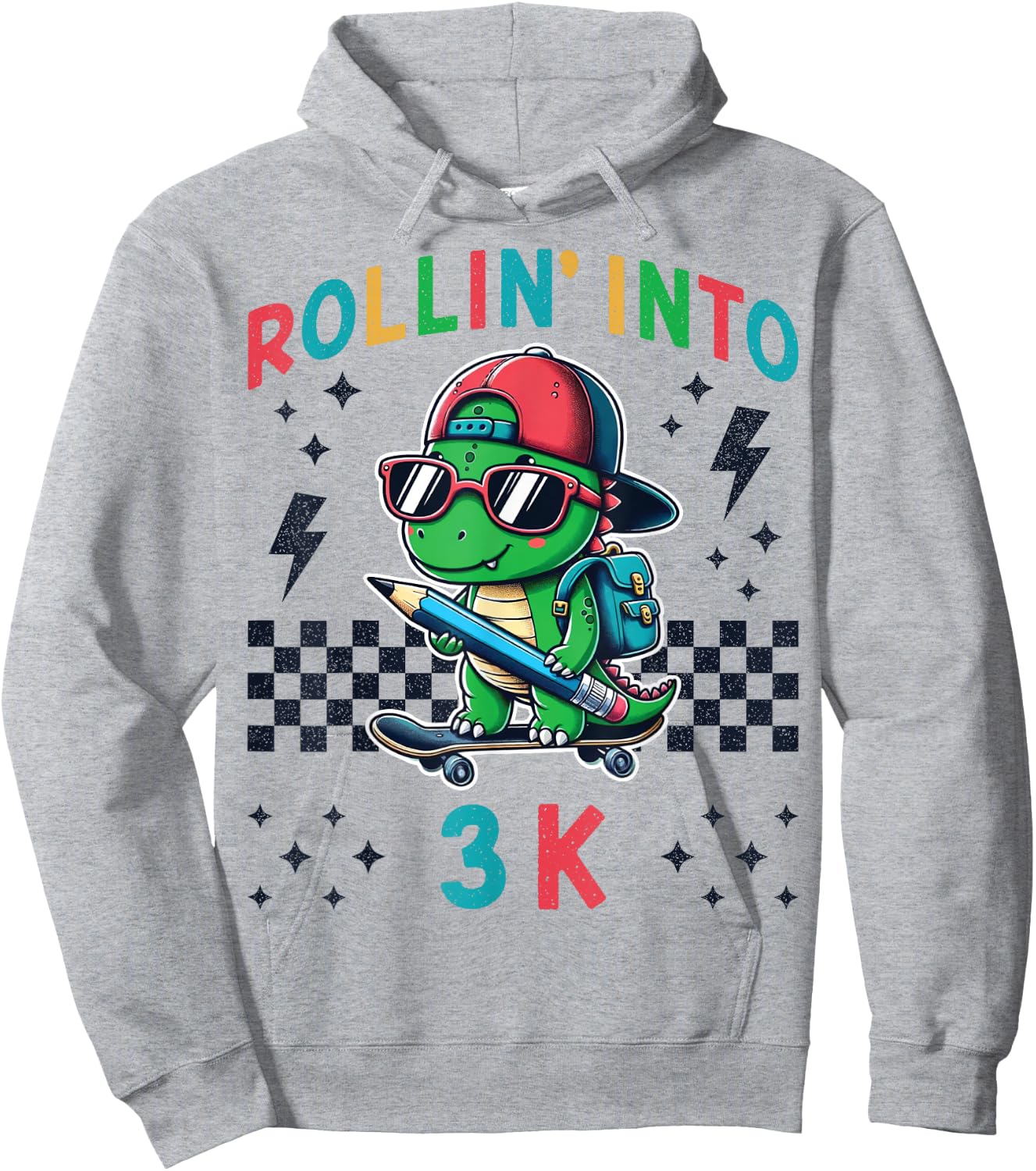 Rollin Into 3K Dinosaur First Day of K3 Kid I’m Ready for 3K Hoodie - Hoodie | Ash
