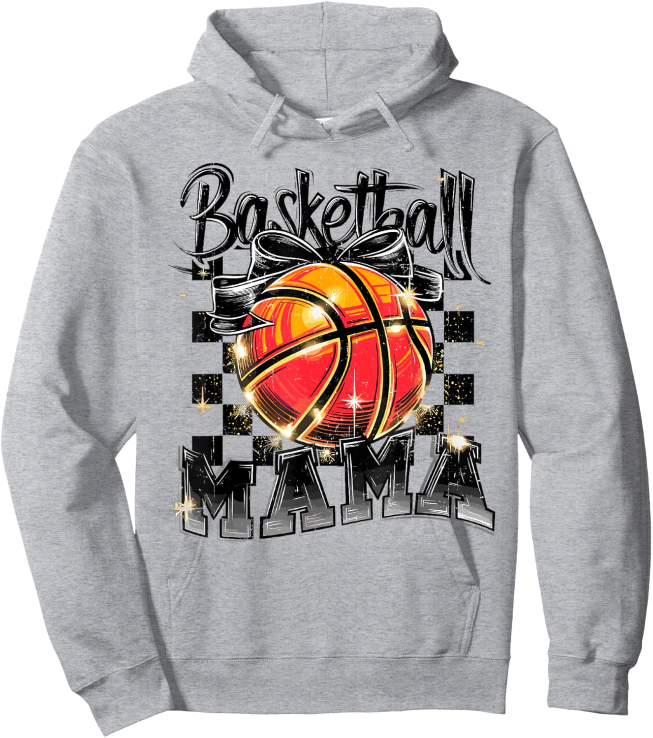 Basketball Mama Mom Checkered Game Day Funny Sport Retro Hoodie - Hoodie | Ash