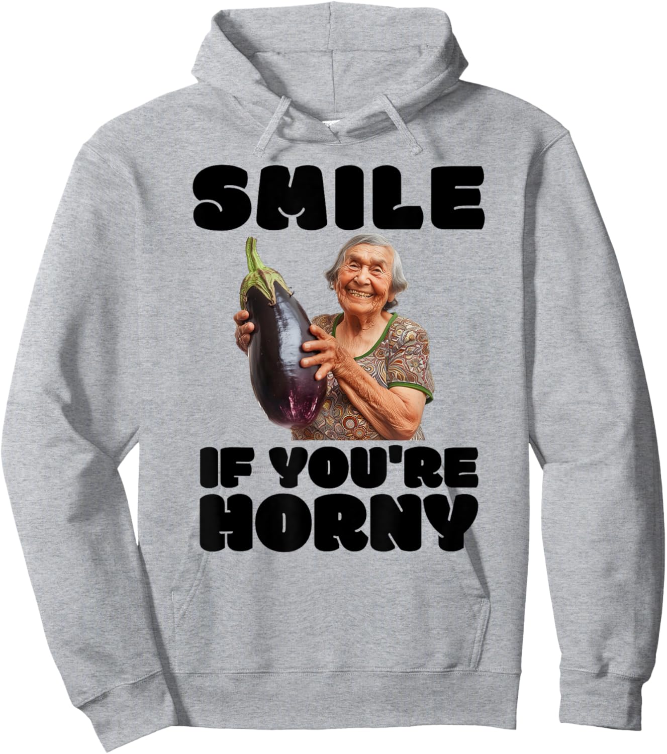Funny Horny Eggplant Old Lady Inappropriate Embarrassing Hoodie - Hoodie | Ash
