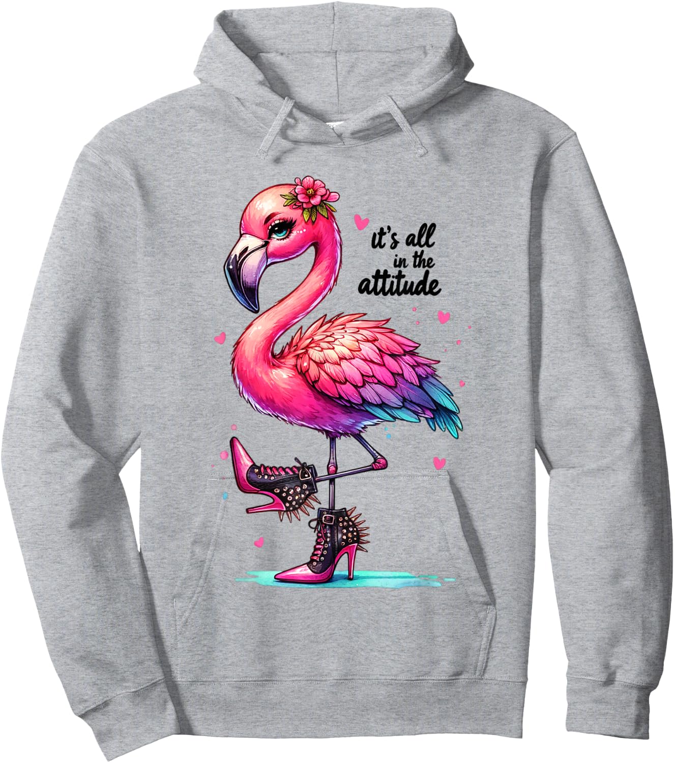 Cute Flamingo Spike Heels It's All in the Attitude Girls Hoodie - Hoodie | Ash