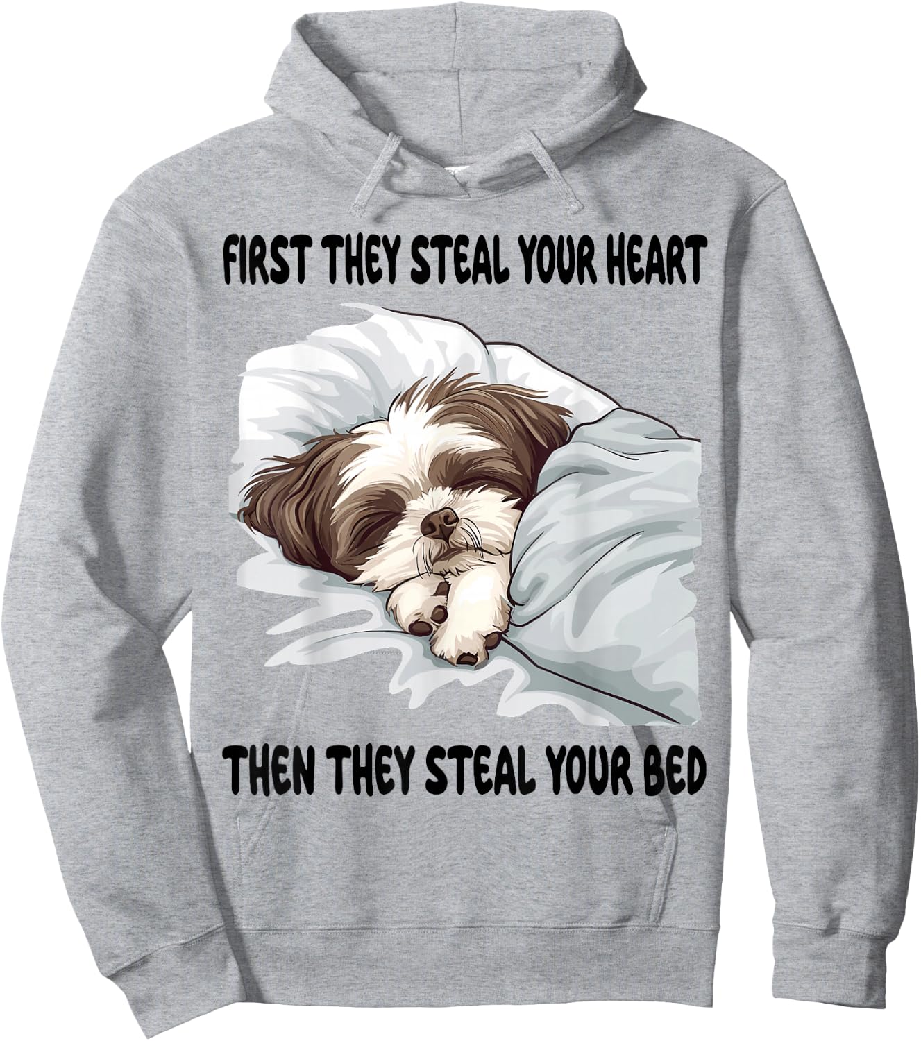 Shih Tzu Sleeping Pajamas Nightgown Hoodie - Hoodie | Ash