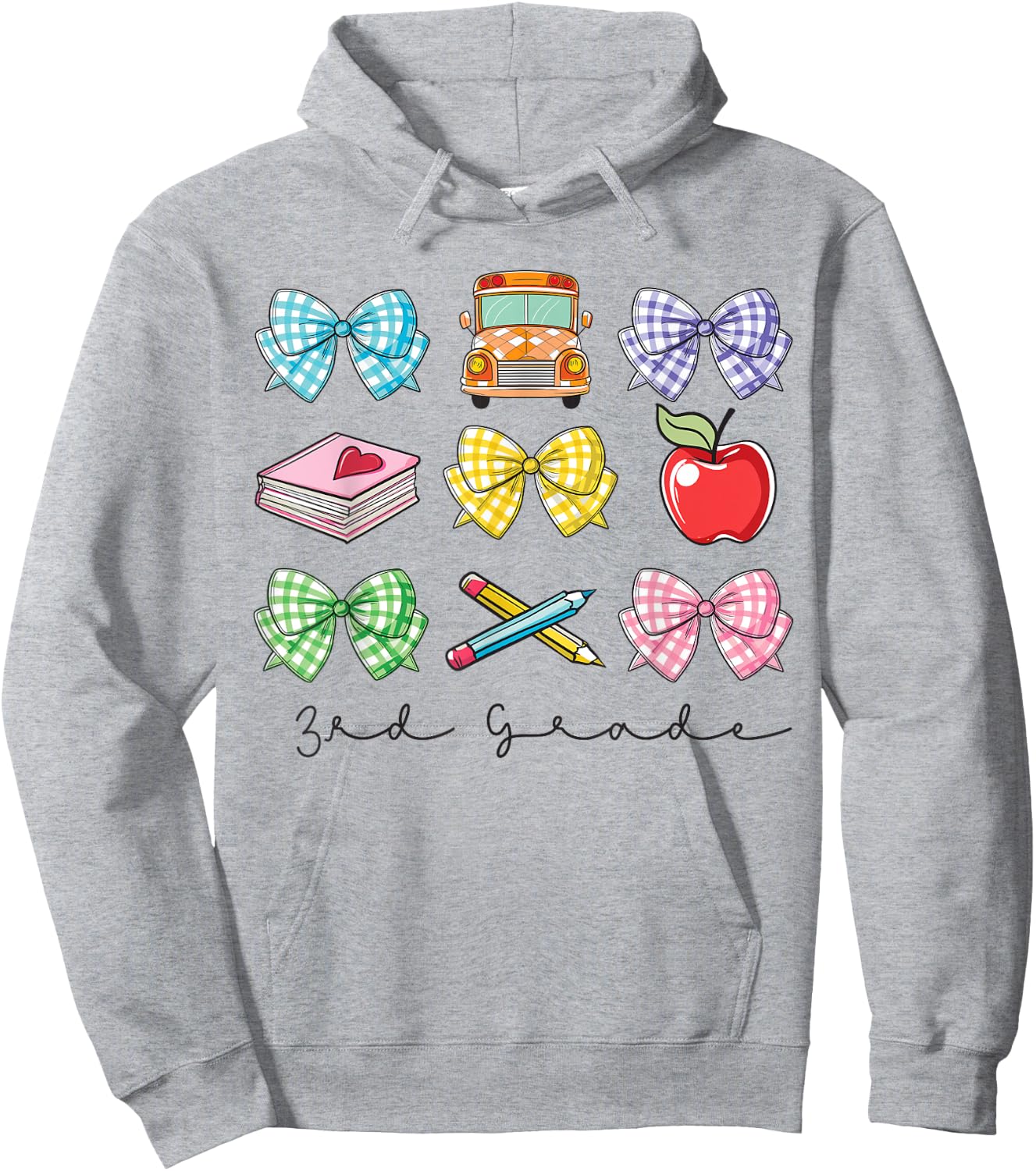 Girls Coquette Bow Back to School 3rd Third Grade Teacher Hoodie - Hoodie | Ash