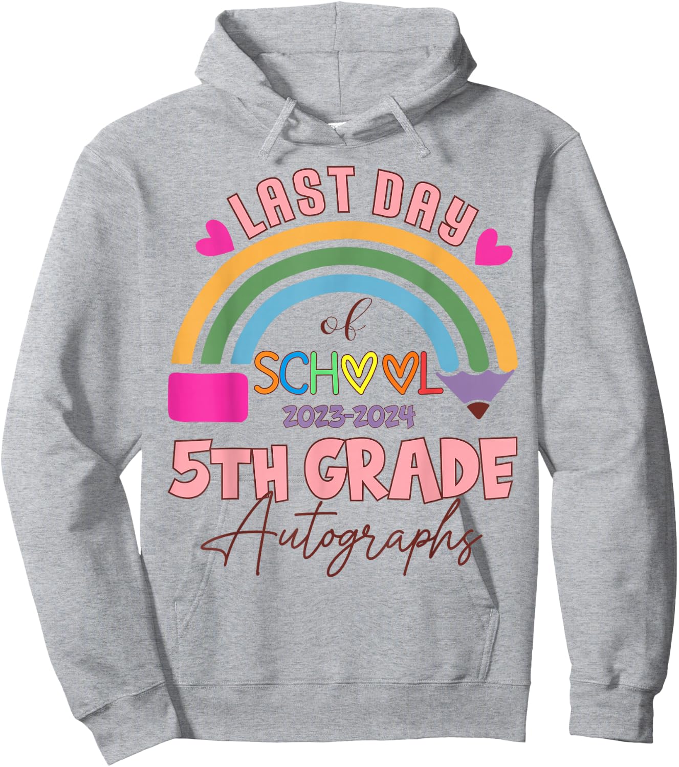 Last Day of School Autograph 5th Grade Graduation Boys Girls Hoodie - Hoodie | Ash