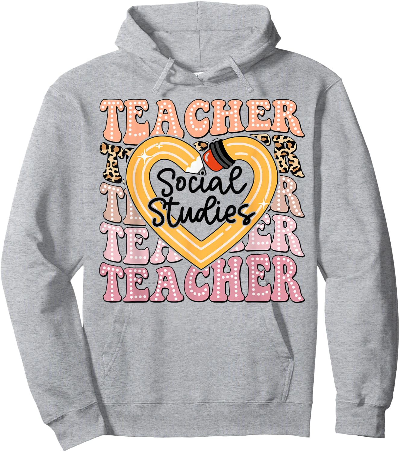 Social Studies Teacher Pencil Heart Leopard Back To School Hoodie - Hoodie | Ash